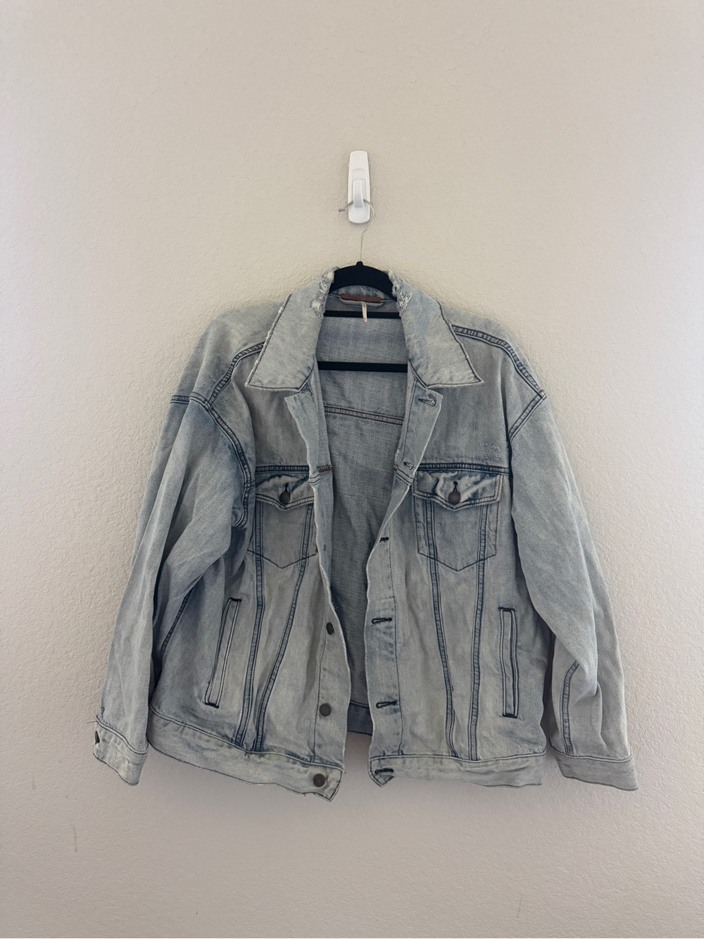 Free People Oversized light washed distressed denim jacket